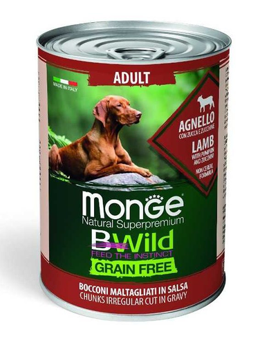 MONGE BWild Grain Free hrană umedă pentru câini, cu miel 400g