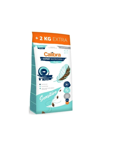 CALIBRA Dog Expert Nutrition Sensitive Hrana uscata pentru caini adulti cu tract digestiv sensibil, cu somon 12+2 kg