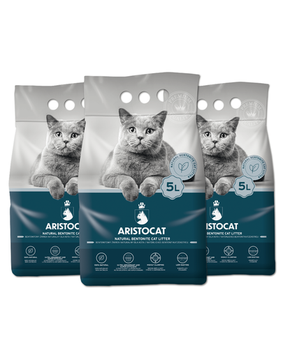 ARISTOCAT Bentonite Plus Nisip pentru litiera pisicilor, din bentonita 15 L (3 x 5 L)