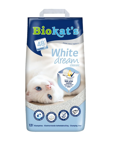BIOKAT’S White Dream Classic 12 L nisip pentru pisici, din bentonita alba