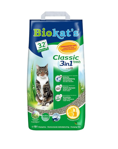 BIOKAT’S Classic 3in1 Fresh 10 L nisip pentru litiera, din bentonita cu miros de iarba