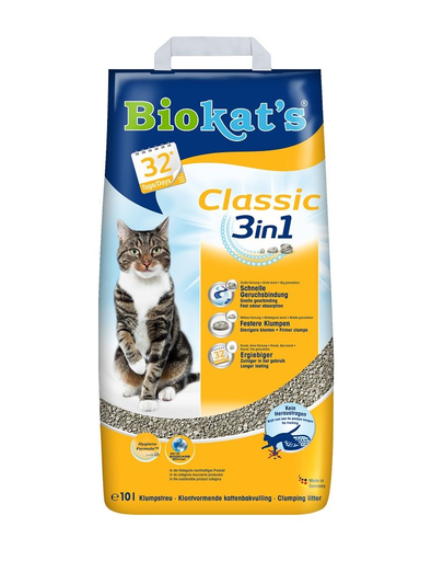 BIOKAT’S Classic 3in1 nisip pentru pisici, din bentonita 10 L 3in1 imagine 2022