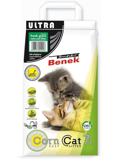 BENEK Super Corn Cat Ultra Asternut Din Porumb Pentru Litiera, Cu Miros De Iarba Proaspata 7 L