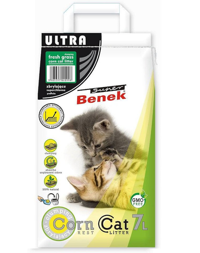 BENEK Super Corn Cat Ultra Asternut din porumb pentru litiera, cu miros de iarba proaspata 7 l