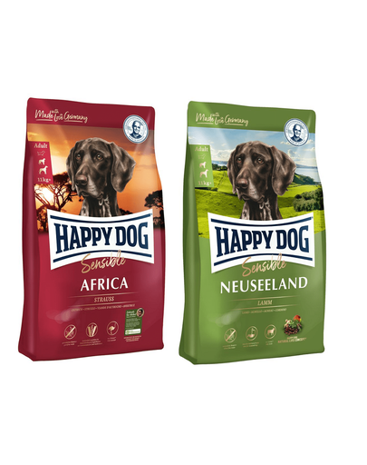 HAPPY DOG Supreme Africa 12.5 kg + Noua Zeelanda 12.5 kg hrana pentru caini cu intolerante alimentare 12.5