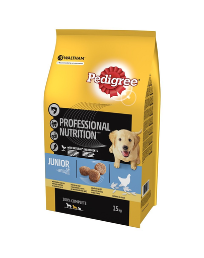 PEDIGREE Junior Professional Nutrition Hrana Uscata Caini Juniori, Cu Pui Si Orez 15 Kg