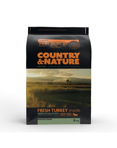 Country&Nature Turkey&Vegetables Recipe Hrana uscata caini adulti talie mica, curcan si legume 3 kg Adulti
