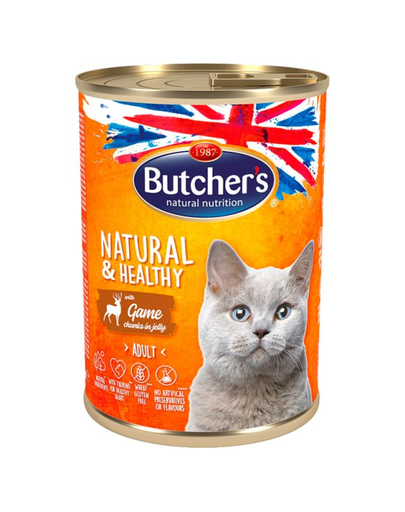 BUTCHER'S Natural&Healthy Cat cu bucăți de vânat în jeleu 400 g