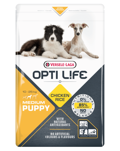 VERSELE-LAGA Opti Life Puppy Medium hrana uscata pentru caini juniori de talie medie, cu pasari de curte 12,5 kg