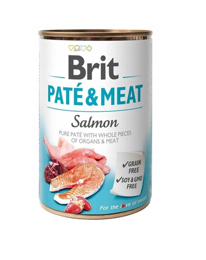 BRIT Pate&amp;Meat salmon Hrana umeda pentru caini adulti, cu somon, set 6 x 400 g