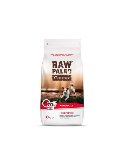 VETEXPERT Raw Paleo Beef Adult Mini 8 kg sac hrana caini adulti talie mica, cu vita Adult imagine 2022