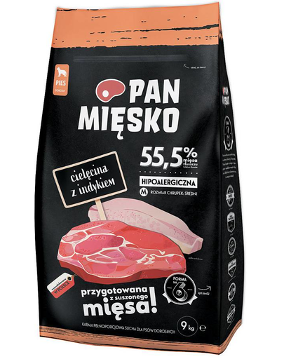 PAN MIĘSKO Hrana uscata caini adulti talie medie, cu vitel si curcan 9 kg