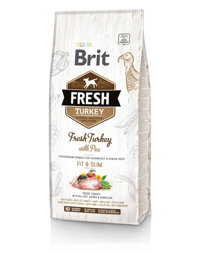 BRIT Fresh Adult Fit&Slim 12 Kg Hrana Uscata Caini Adulti, Curcan Si Mazare