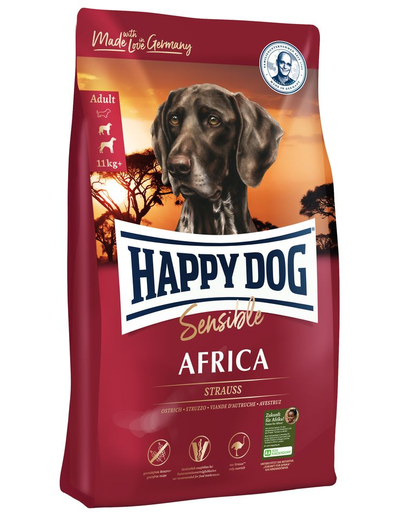 HAPPY DOG Supreme Africa Hrana uscata pentru caini cu intolerante alimentare, cu strut 4 kg africa
