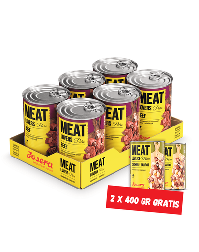 JOSERA Meatlovers Pure Pentru Caini, Cu Vita 6×800 G + 2 Conserve 400 G GRATIS