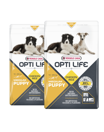 VERSELE-LAGA Opti Life Puppy Medium hrana uscata pentru caini juniori de talie medie, cu pasari de curte (2 x 12,5 kg)