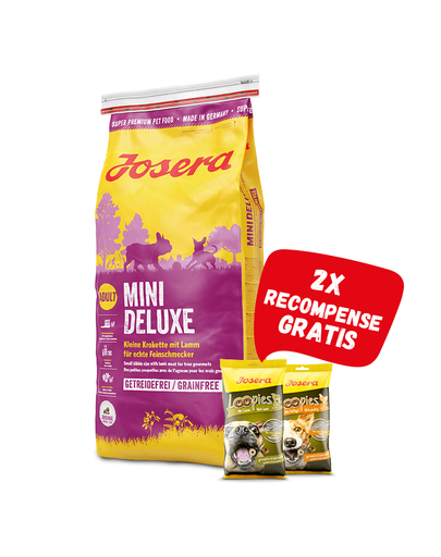 Josera mini deluxe 15 kg hrana caini adulti talie mica + 2 recompense loopies gratis