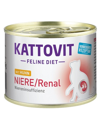 KATTOVIT Feline Diet Niere/Renal hrana umeda dietetica pentru pisici cu afectiuni ale rinichilor, cu pui 185 g 185