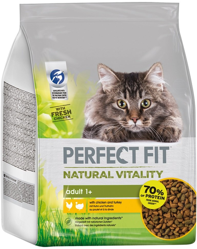 PERFECT FIT Natural Vitality Hrana uscata pentru pisici adulte, cu pui si curcan 3 x 2,4 kg (24