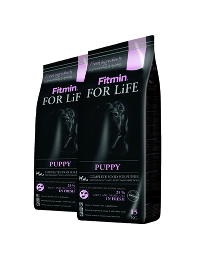 FITMIN Dog For Life Puppy Hrana Uscata Caini Junior Si Femele Gestante, Cu Carne De Pasare 30 Kg (2 X15 Kg)