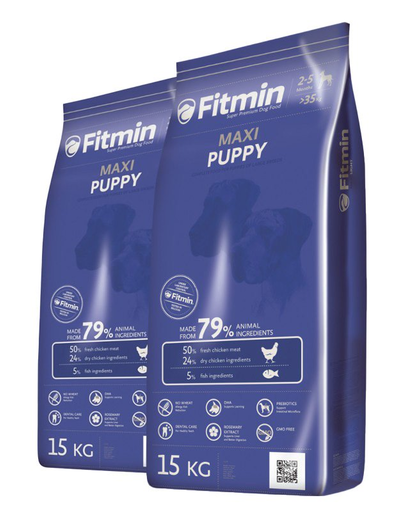 FITMIN Maxi puppy Hrana uscata pentru caini juniori de talie mare si cateluse gestante 30 kg (2 x 15 kg) câini imagine 2022