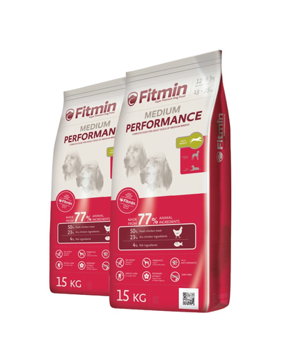 FITMIN Medium Performance Hrana Uscata Pentru Caini De Talie Medie Activi Si Foarte Activi 30 Kg (2 X 15 Kg)