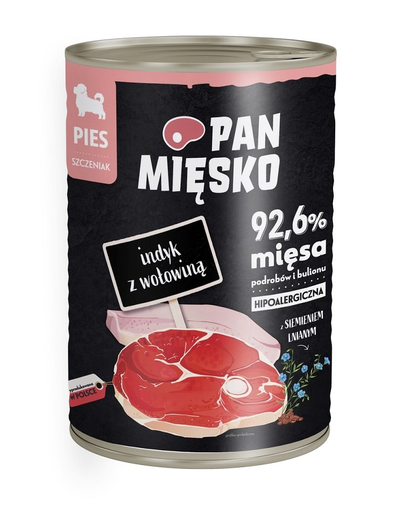 PAN MIĘSKO Hrana umeda hipoalergenica pentru catelusi, cu curcan si carne de vita 400g 400g