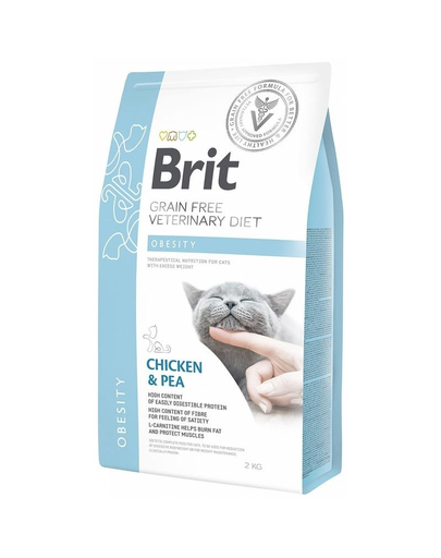 BRIT Veterinary Diets Cat Obesity Dieta veterinara pentru pisici adulte supraponderale, cu pui si mazare 2 kg adulte