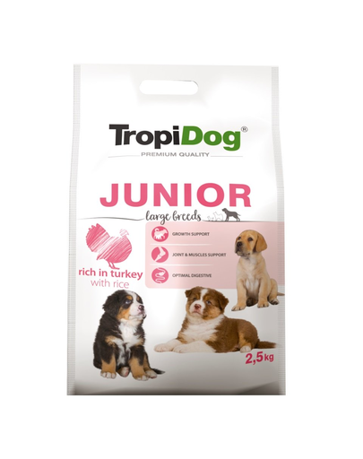 TROPIDOG Premium Junior L curcan si orez 2,5 kg hrana uscata pentru pui de rase mari