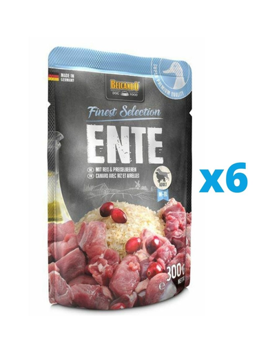  BELCANDO Finest Selection hrana umeda pentru caini, cu rata cu orez si merisoare de munte 6x300 g 