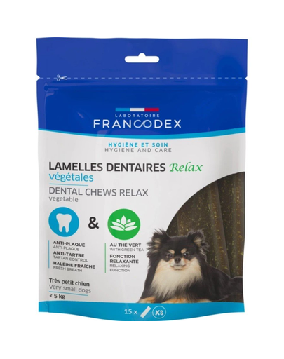 FRANCODEX Recompense caini pentru indepartare tartru si mirosul gurii RELAX 114 g/ 15 benzi, pentru talie mica 114 imagine 2022