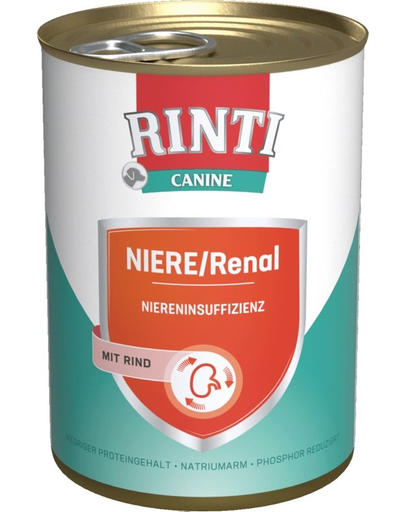 RINTI Canine Niere/Renal Beef Hrana Dietetica Umeda Pentru Caini Cu Insuficienta Renala Cronica Sau Acuta 800 Gr