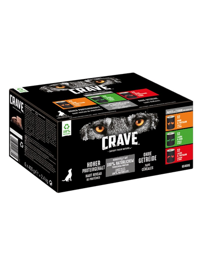 CRAVE Dog Dose Mixed Multipack Hrana umeda pentru caini adulti, mix de carne 6×400 g 6x400 imagine 2022