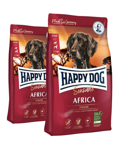 HAPPY DOG Supreme Africa Hrana pentru caini adulti cu intolerante alimentare, cu strut african 25 kg (2 x 12.5 kg) 12.5