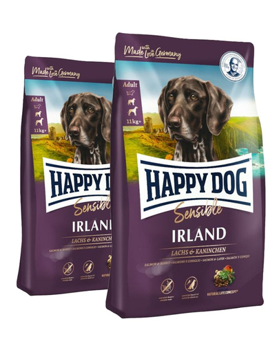 HAPPY DOG Supreme irland hrana uscata caini adulti sensibili, cu somon si iepure 25 kg (2 x 12.5 kg) 12.5