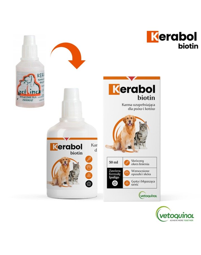 VETOQUINOL Kerabol Preparat pentru caini si pisici, impotriva pierderii blanii 50 ml