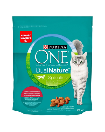 PURINA ONE Dual Nature Spirulina Hrana uscata pentru pisici adulte, bogata in carne de vita 750 g