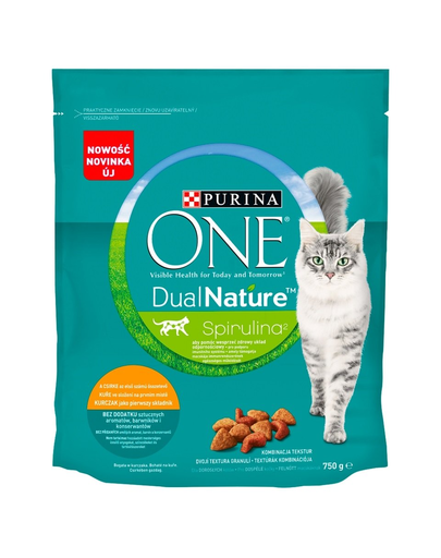 PURINA ONE Dual Nature Spirulina Hrana Uscata Pentru Pisici Adulte, Cu Pui 750 G