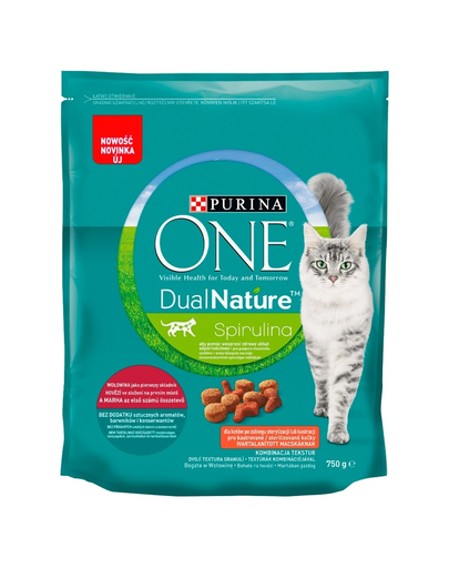 PURINA ONE Dual Nature Spirulina Sterilcat Hrana uscata pentru pisici adulte sterlizate, bogata in carne de vita 750 g