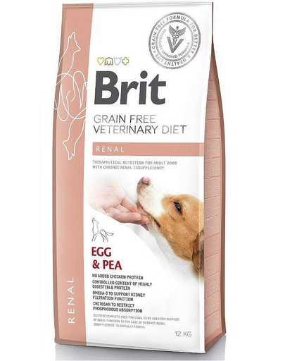 BRIT Veterinary Diets Dog Renal Dieta veterinara pentru caini adulti cu insuficienta renala, cu oua si mazare 12 kg Adulti imagine 2022