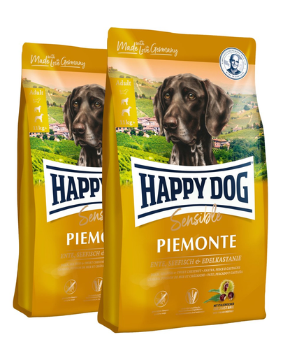 HAPPY DOG Supreme Piemonte hrana uscata caini adulti, cu rata, castane si peste 20 kg (2 x10 kg) Adulti