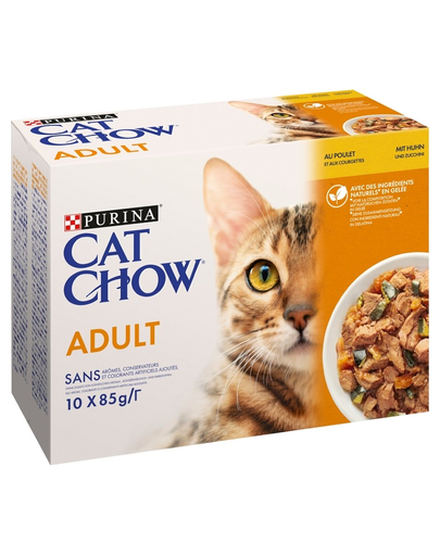 PURINA CAT CHOW Adult Multipack Hrana umeda pentru pisici adulte, cu pui si dovleac in aspic 40x85 g