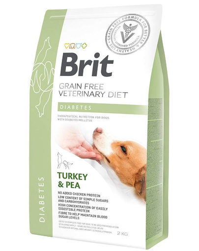 BRIT Veterinary Diets Dog Diabetes Dieta veterinara pentru caini adulti cu diabet, cu mazare si curcan 2 kg 4pet.ro