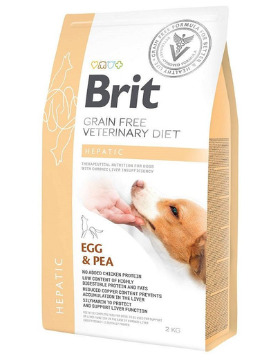 BRIT Veterinary Diets Dog Hepatic Dieta veterinara pentru caini adulti cu insuficienta hepatica, mazare si oua 2 kg adulți