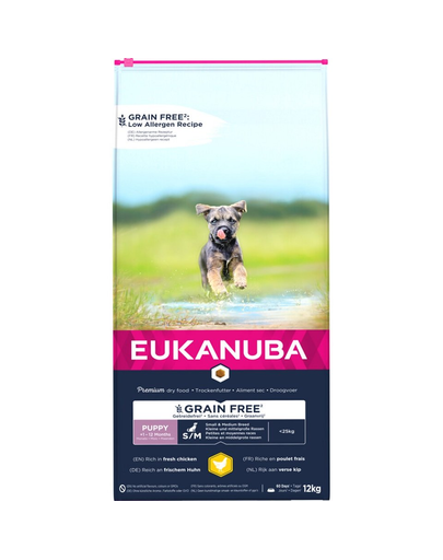 EUKANUBA Puppy Grain Free pentru talie mica/medie S/M 12 kg hrana pentru catelusi câini