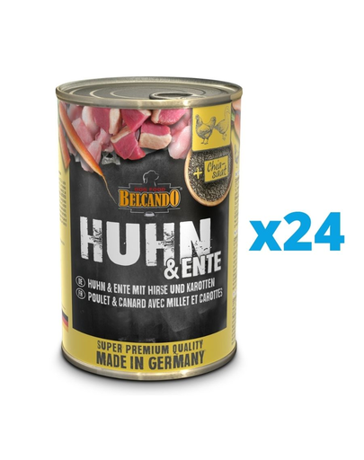  BELCANDO Super Premium set hrana umeda caini adulti, pui si rata cu mei 24x400 g 