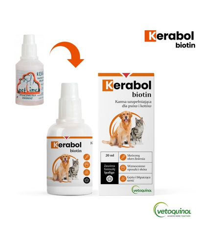 VETOQUINOL Kerabol Preparat pentru caini si pisici, impotriva caderii parului 20 ml