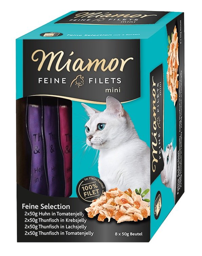 MIAMOR Feine Filets Mini Multibox- Hrana Umeda Pisici, Cu Pui Si Ton In Aspic De Rosii 8 X 50 G