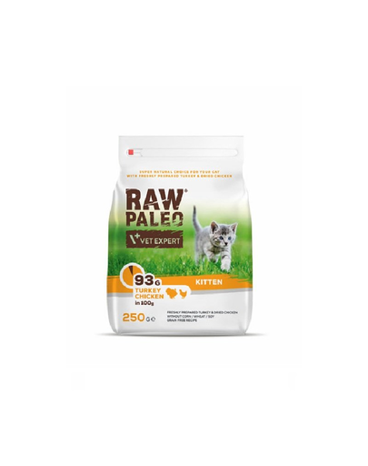 VETEXPERT Raw Paleo Kitten Turkey&Chicken Mancare uscata pisoi, cu curcan si pui 250 g