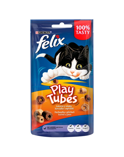 FELIX Play Tubes Recompense cu pui si ficat pentru pisici adulte 8x50g